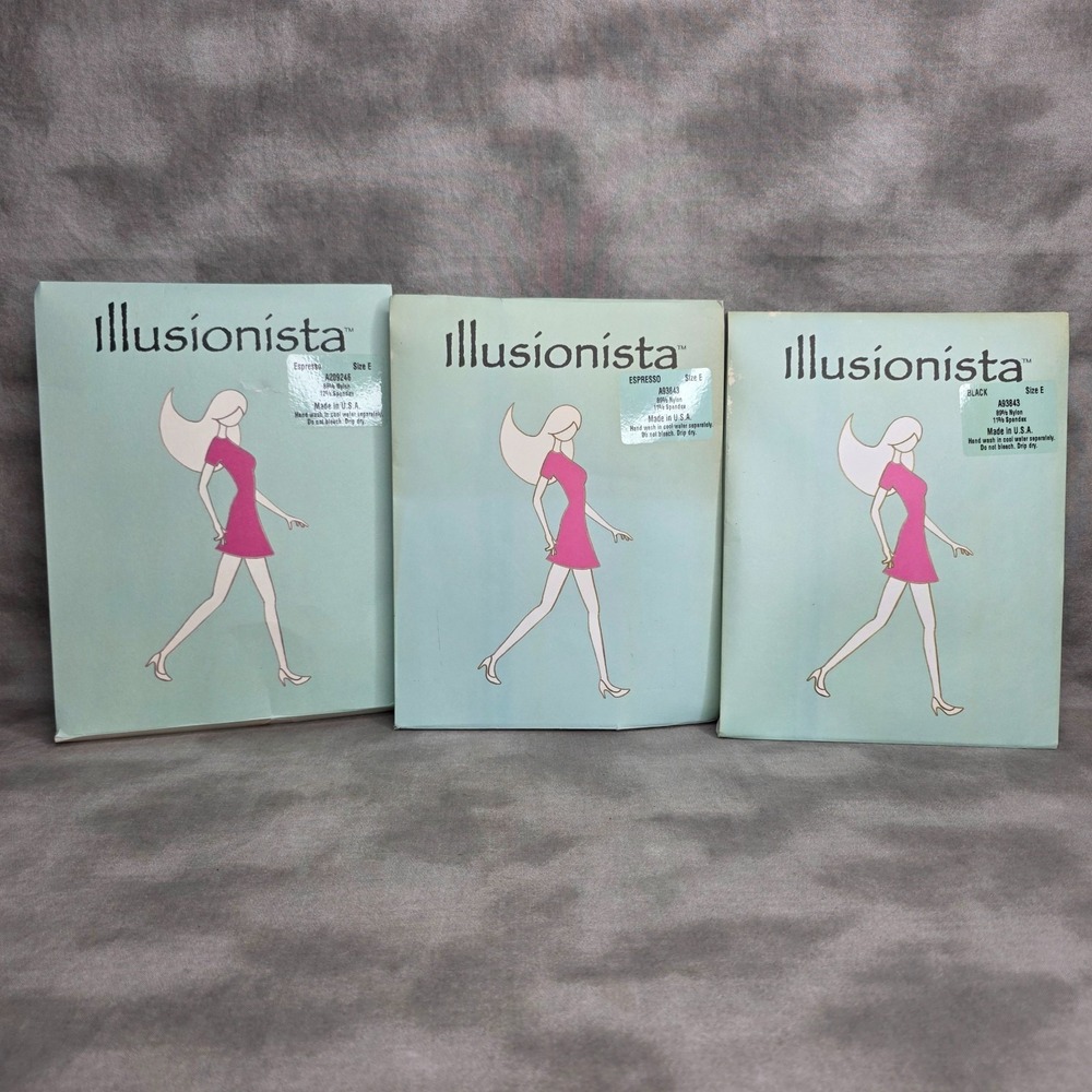 Lot Of 3 Illusionista Breezies Tights Sz E (2) Espresso + (1) Black